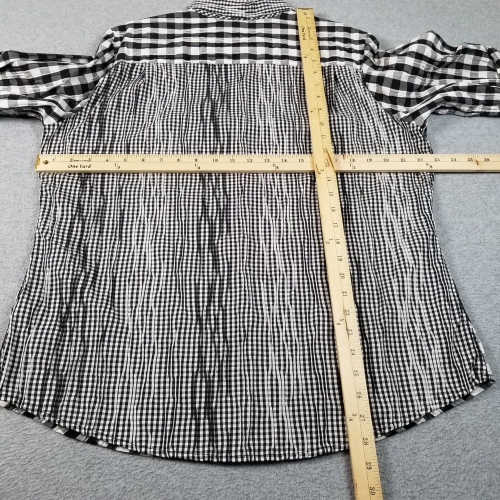 Foxcroft Button Up Shirt Women's 16 Black White Check Seersucker 3/4 Sleeve Top - Picture 7 of 8